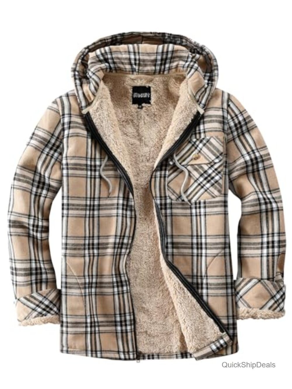 Women's Fleece Lined Plaid Full Zip Sherpa Hooded Flannel Jacket
